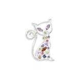 CleverSilver's Kitty Fashion Pin With Multi Color Swarovski Crystals