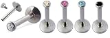 Piercing Labret l�vres 16G par Avantgarde Jewels � - Vous recevez 5 pi�ces, une de chaque couleur - La boule, faite en cristal Swarovski, se visse dans la tige. Bling bling!! - Acier chirurgical 316L - Disponible en plusieurs tailles.