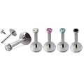 5 Piercings Labrets l�vres 16G. 5 couleurs. La boule, en cristal Swarovski, se visse dans la tige. Acier Chirurgical 316L - Disponible en plusieurs tailles.