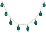 14k Yellow Gold, May Birthstone, Green Chalcedony Briolette Station Necklace, 16