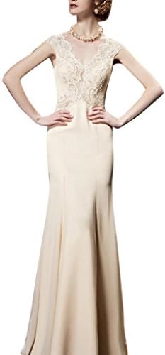 Kingmalls Womens Apricot Lace V-neck Backless Sexy Medmaid Dress (Medium)