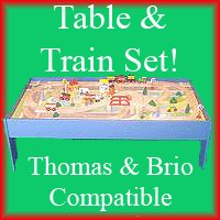 31DuQyveWPL 80 Piece Wooden Train Set with Wooden Table. This set is Compatible with Thomas the Tank Engine Train Wooden Railway system
