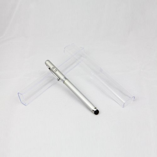 4-in-1 Super Sensitive Integrated Capacitive Stylus Pen + Red Laser Pointer + White LED Light + Ballpoint for iPhone 5 4 4s, iPod touch, iPad 1 2 and new iPad, Samsung Galaxy Tablet and Phone, Motorola Xoom, Blackberry Playbook, Google Nexus 7, Barnes and Noble Nooks and all capacitive touchscreen (Silver)