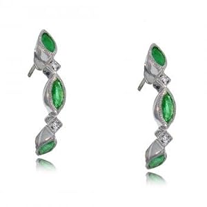Buy 14K White Gold Modern Earrings w Emeralds and Diamonds by GemAffair