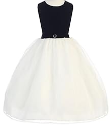 Girls Organza/Velvet Tea Length Scoop Neck  Dress With a Sash 