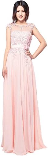 Oailiya Women's Chiffon Lace Evening Bridesmaid Dress Size 6 Pink