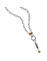 18" Oxidized Necklace with Glass Bead Drop