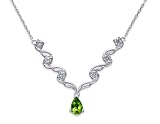 Eye catchy 1.25 carats total weight Pear Shape Peridot & White CZ Gemstone Necklace in Sterling Silver Rhodium Finish
