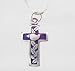 Cross Pendant with Peace Dove and Leaves in Sterling Silver with Patina Finish on a 16" Box Chain, #9106