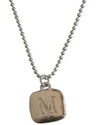 Sterling Silver Square Initial Charm Letter T Hand Stamped With 18" Silver Bead Chain