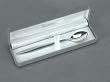 BABY FEEDING SPOON WITH GREY FLOCKED BOX - BABY FEEDING SPOON W/ GREY FLOCKED BOX, SILVER PLATED.