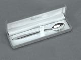 BABY FEEDING SPOON WITH GREY FLOCKED BOX - BABY FEEDING SPOON W/ GREY FLOCKED BOX, SILVER PLATED.