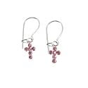 Swarovski Crystal Rose Pink Cross Small Sterling Silver Earrings