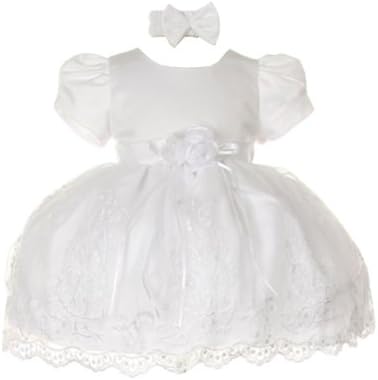 White Embroidered Flower Baby Girl Dress and Headband 2-pc Set (6M)