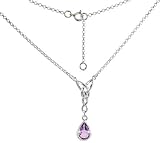 Sterling Silver 16" Celtic Necklace, w/ Bezel Set Pear Cut Natural Amethyst Stone