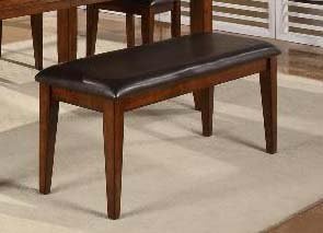 Dark Brown Leatherette with Distressed Mahogany Solid Wood Finish Bench Ottoman