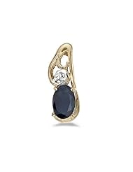 14k Yellow Gold Oval Sapphire And Diamond Pendant with 18" Chain
