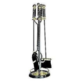 UniFlame 5 Piece Round Polished Brass Gun Metal Fireset by Uniflame