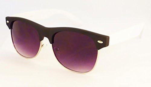 RETRO Wayfarer Clubmaster Matte Metal Sunglasses (Black/WHITE)