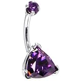 Solid 14KT White Gold Amethyst Trillion CZ Internally Threaded Belly Ring