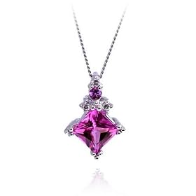 14k White Gold Created Pink Sapphire and Diamond Princess-Cut Pendant, 17 by