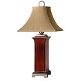 IMAGE OF Uttermost 26529 Solano - One Light Table Lamp, Burnt Russet with Dark Bronze Accent Finish with Round Golden Bronze Linen Fabric Shade