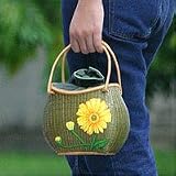 NOVICA Bamboo and silk handbag, 'Yellow Gerbera'