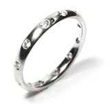 Diamond Flush Set Wedding Ring or Stacking Ring, 18k White Gold, Ring Size 4.5 (T.w 0.25)