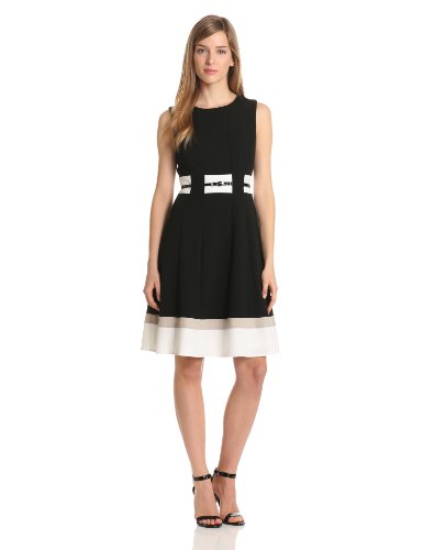 Calvin Klein Womenâs Belted Color-Block Dress
