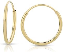 Small Endless Hoop Earrings Solid 14k Yellow Gold