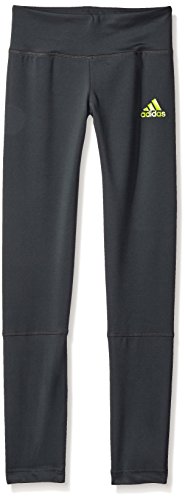adidas Girls' Big Girls' 3 Strip Block Tight, Dark Grey/Semi Solar Slime, Medium