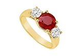 Three Stone Ruby and Diamond Ring : 14K Yellow Gold - 1.00 CT TGW - Manufacturer by FineJewelryVaul Three Stone Ruby and Diamond Ring : 14K Yellow Gold - 1.00 CT TGW - Manufacturer by FineJewelryVaul