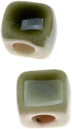 Clay River Designs Porcelain Beads, 6mm Glazed Puff Square Spacer, 12 Pieces, Olive Green