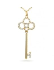 Bling Jewelry 14K Gold Vermeil CZ Paved Crown Key Pendant with 18 inch chain