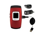 Retractable USB Hot Sync Compact Kit with Car & Wall Charger for the Samsung SCH-R300 - Gomadic Brand w/ TipExchange Technology