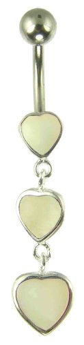Silver Ladies 3 Heart Mother of Pearl Body Bar