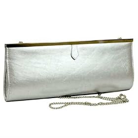 SILVER METALLIC OBLONG EVENING CLUTCH HANDBAG