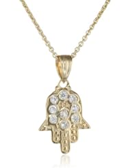 Goldtone Finish Silver and Cubic Zirconia Small Hamsa Pendant Necklace, 18"