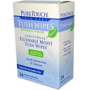  PureTouch Skin Care, Individual Flushable Moist Tush Wipes, 24 Single Use Packets