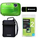 Fujifilm Finepix Z37 10MP Digital Camera bundle with 3x Optical Zoom and 2.7 inch LCD, includes 2GB Fuji Memory Card, Transcend Card Reader and Reversible Neoprene Case (Green)