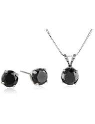 14k White Gold Black Diamond Earrings and Pendant Necklace Set (2.00 cttw), 18