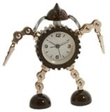 Funky Reclaimed Metal Robot Alarm Clock With Photo Clip Hands - Black
