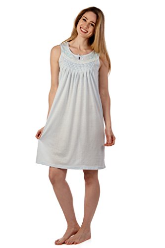 Women's Cotton Blend Smok Sleeveless Nightgown
