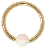 18G 1/4 White Opal Solid 14kt Yellow Gold Captive Bead Ring