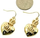 Designer Inspired Puff Heart and Crystal Crown Charm Earrings - Gold Plated