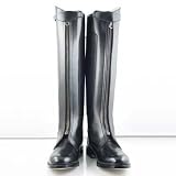Hispar Lady Ladies Women Invader-1 Polo Boots Horseback Riding Sports Argentanian Style ONE Front Strap Black [All Colors, Plus, 2plus Calf Size Available]