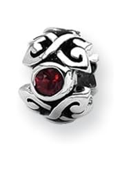 Red CZ, Three-Stone Charm in Silver for 3mm Charm Bracelets