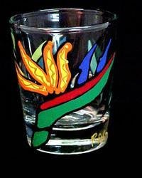 Bird of Paradise Design - Hand Painted - Collectible Shot Glass - 2 oz.