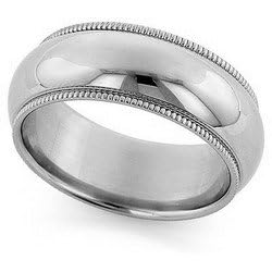 14K White Gold Milgrain Comfort-Fit Wedding Band, 7mm Wide
