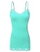 RT1004 Ladies Adjustable Spaghetti Strap Lace Trim Long Tunic Cami Tank Top Lt.Mint S